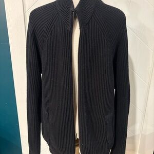 Denver Hayes Men's Black Ribbed Zip-Up 💯cotton Sweater capsule / minimalist